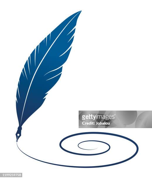 feather quill silhouette writing spiral line - poet stock illustrations