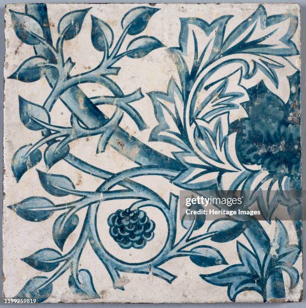 Blue floral motif. Tile, 1870s-1880s. Found in the Collection of The William Morris Society. Artist Morris, William .