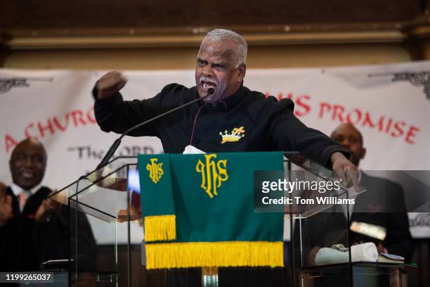 Pastor Marshall F. Prentice preaches during service at the Zion Baptist Church in Baltimore, Md., on Sunday, January 26, 2020. Maya Rockeymoore...