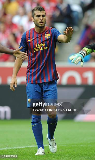 Barcelona's Armando Lozano gestures during their Audi Cup football match FC Barcelona vs SC International de Porto Alegre in Munich, southern...