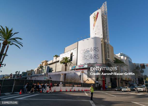General views of the red carpet setup for the 92nd Annual Academy Awards, which has encompassed two city blocks along Hollywood Blvd on February 07,...