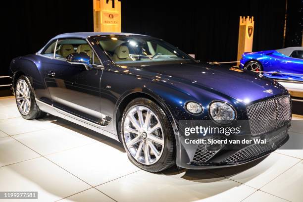 Bentley Continental GT Convertible GTC V8 on display at Brussels Expo on January 8, 2020 in Brussels, Belgium. The Bentley Continental GT is...