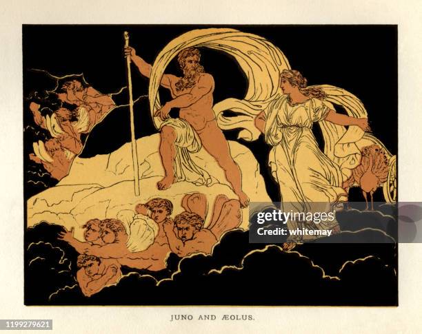 illustrations, cliparts, dessins animés et icônes de histoires de virgil - juno et aeolus - mythologie grecque