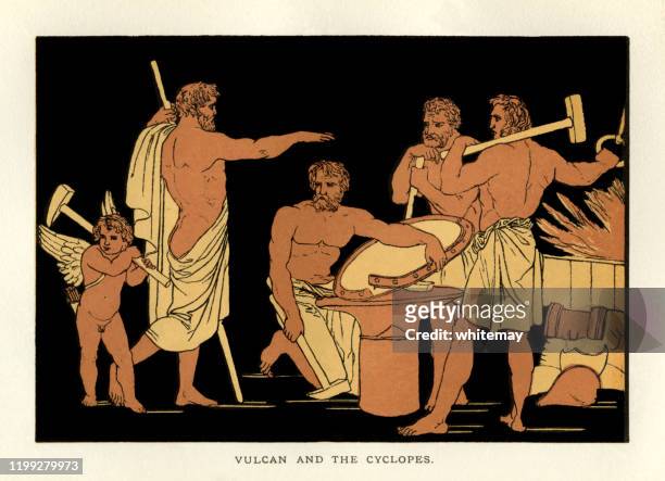 stories from virgil - vulcan and the cyclopes - vulcan roman god stock illustrations