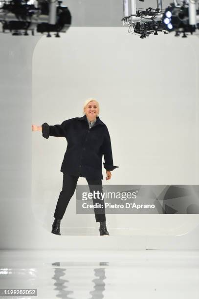 Fashion designer Silvia Venturini Fendi aknowledges the applause of the audience at the Fendi fashion show on January 13, 2020 in Milan, Italy.
