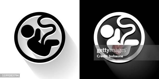 fetus black and white icon with long shadow - embryo stock illustrations