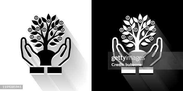 money tree black and white icon with long shadow - guyana stock illustrations