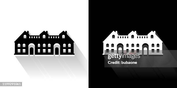 condos black and white icon with long shadow - condos stock illustrations