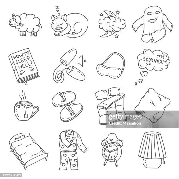 illustrations, cliparts, dessins animés et icônes de ensemble de griffonnages de sommeil sains - pyjama drawing