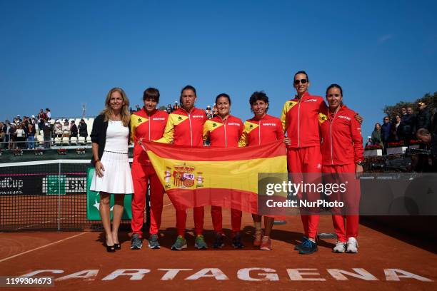 Arantxa Sanchez Vicario, Aliona Bolsova, Sara Sorribes, Lara Arruabarrena, Carla Suarez, Georgina Garcia Perez, Anabel Medina celebrate victory after...