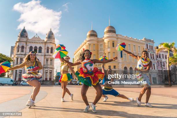 carnival group dancers in marco zero - festival brasil stock pictures, royalty-free photos & images