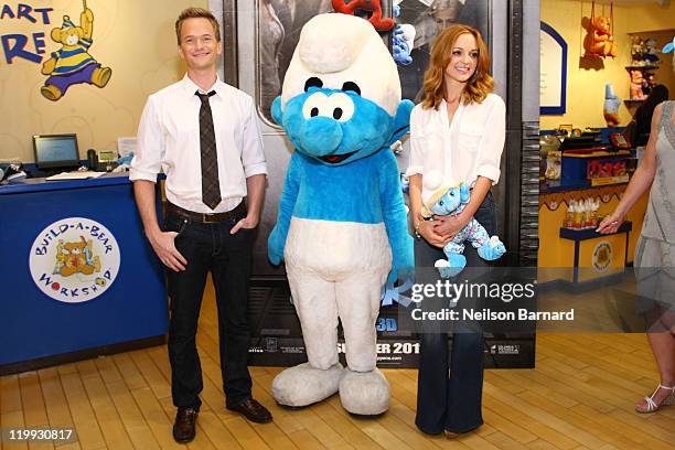 Actors Neil Patrick Harris and Jayma Mays visit the Build-A-Bear Workshop on July 27, 2011 in New York City.