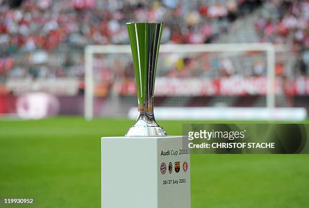 The Audi Cup trophy is pictured ahead of the Audi Cup football match FC Barcelona vs SC International de Porto Alegre in Munich, southern Germany, on...