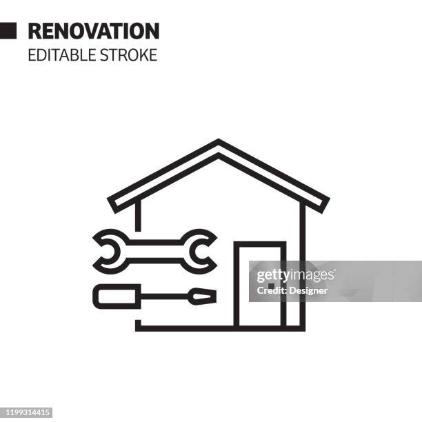 リノベーション ライン アイコン、アウトライン ベクター シンボルの図ピクセルパーフェクト、編集可能なストローク。 - 住宅リフォーム点のイラスト素材／クリップアート素材／マンガ素材／アイコン素材
