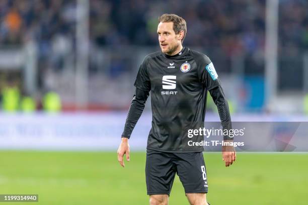 Stephan Fuerstner of Eintracht Braunschweig looks on during the 3. Liga match between MSV Duisburg and Eintracht Braunschweig at...