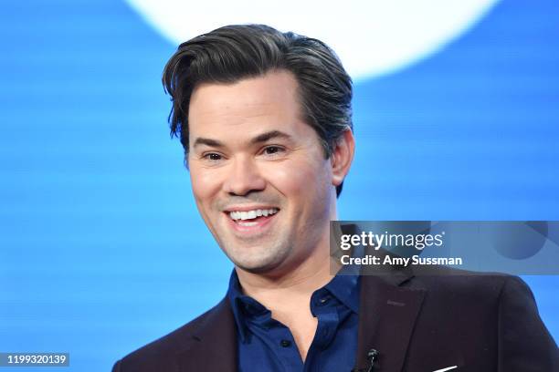 Andrew Rannells of "Black Monday" speaks during the Showtime segment of the 2020 Winter TCA Press Tour at The Langham Huntington, Pasadena on January...