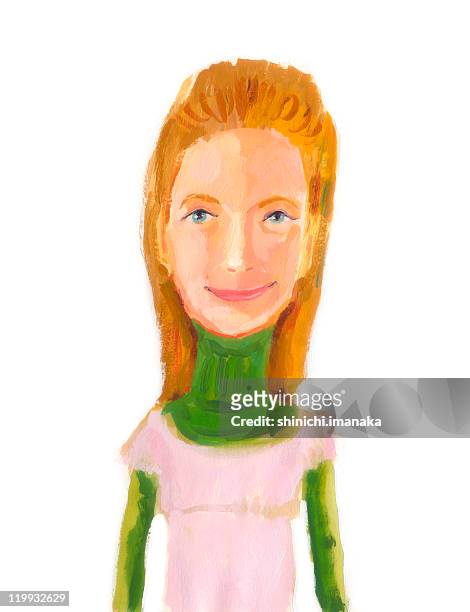 woman with blonde hair in green turtleneck - ハイカラー点のイラスト素材／クリップアート素材／マンガ素材／アイコン素材