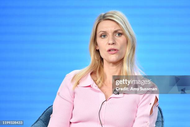 Claire Danes of "Homeland" speaks during the Showtime segment of the 2020 Winter TCA Press Tour at The Langham Huntington, Pasadena on January 13,...