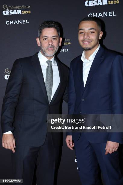 Revelation for "La Vie Scolaire", Liam Pierron and his sponsor Manu Payet attend the "Cesar - Revelations 2020" Photocall at Petit Palais on January...