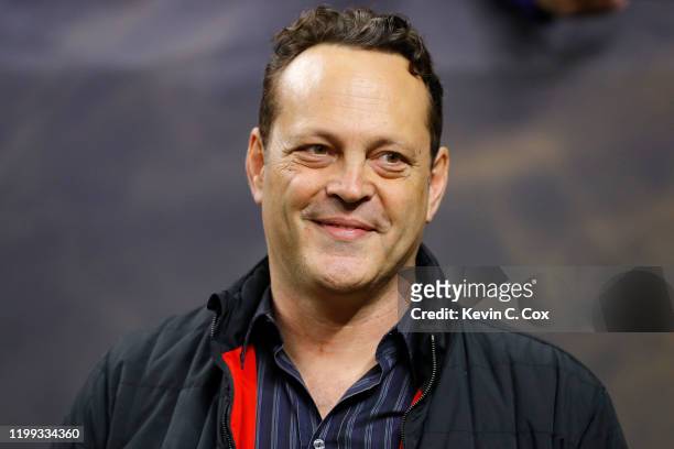 Actor Vince Vaughn looks on prior to the College Football Playoff National Championship game between the Clemson Tigers and the LSU Tigers at...