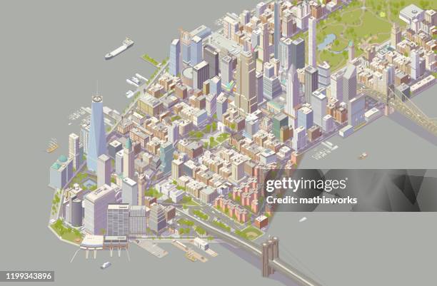 ilustraciones, imágenes clip art, dibujos animados e iconos de stock de isométrica nueva york - zona urbana