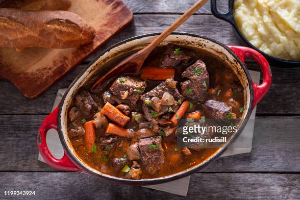 beef bourguignon - cooked mushrooms stock pictures, royalty-free photos & images