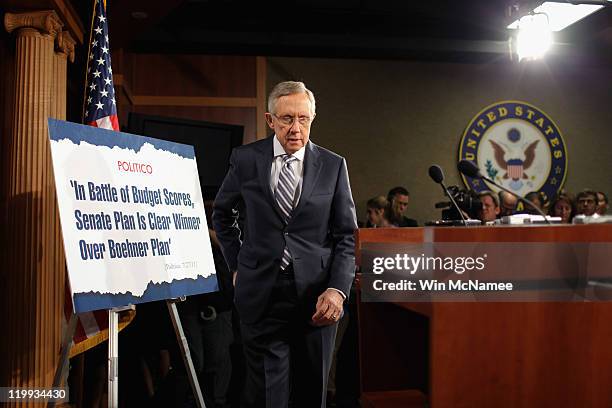 Senate Majority Leader Harry Reid walks to the podium to being a news conference about the federal debt limit crisis at the U.S. Capitol July 27,...