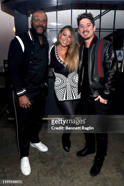 Tyler Perry, Mariah Carey and Bryan Tanaka attend the Netflix Premiere for Tyler Perry's "A Fall From Grace" at Metrograph on January 13, 2020 in New...
