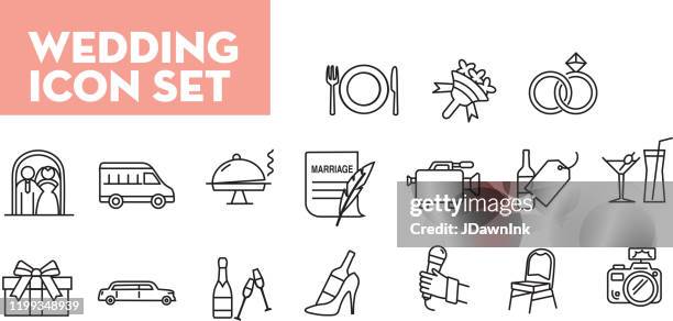 wedding invitation event itinerary icon set design - marriage certificate stock illustrations