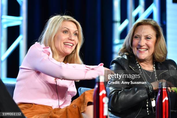 Claire Danes and Lesli Linka Glatter of "Homeland" speak during the Showtime segment of the 2020 Winter TCA Press Tour at The Langham Huntington,...