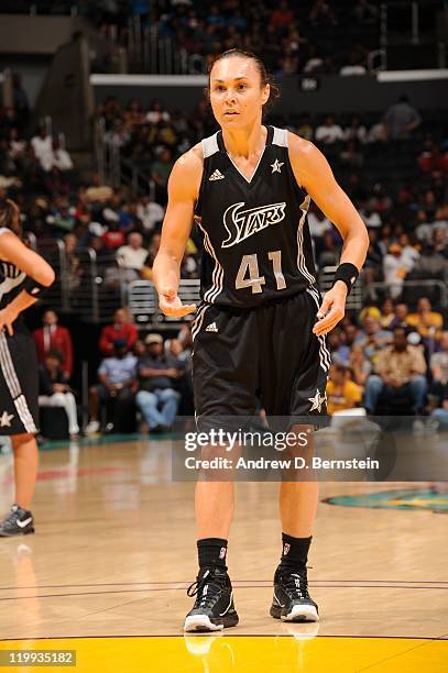 Tully Bevilaqua of the San Antonio Super Stars during the game against the Los Angeles Sparks at Staples Center on July 18, 2011 in Los Angeles,...