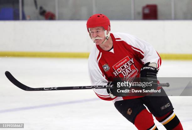 Alumni Lanny McDonald skates in the NHL Alumni and Celebrity Classic game during Scotiabank Hockey Day in Canada, at Multiplex - Ed Jeske Arena on...