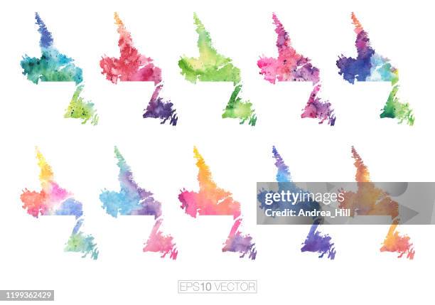 newfoundland watercolor vector map illustration - labrador isolated stock illustrations