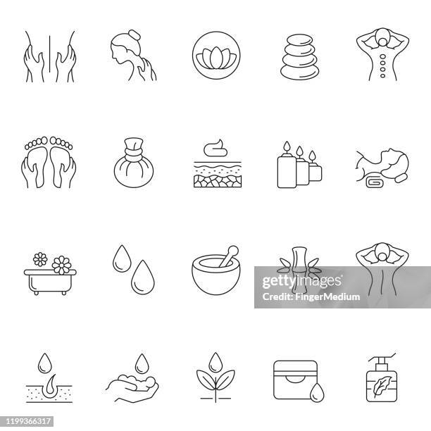 massage und körperpflege icon set - aromatherapie stock-grafiken, -clipart, -cartoons und -symbole