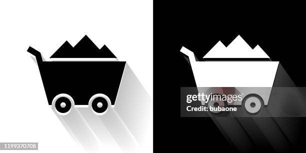 mine cart black and white icon with long shadow - mine workings stock illustrations