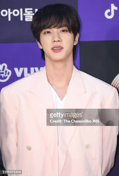 Kim Seok-Jin of Bangtan Boys arrives at the photocall for the 34th Golden Disc Awards on January 05, 2020 in Seoul, South Korea.