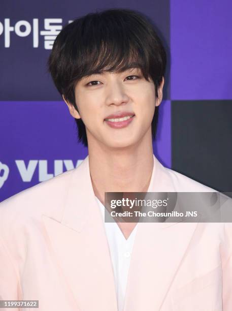 Kim Seok-Jin of Bangtan Boys arrives at the photocall for the 34th Golden Disc Awards on January 05, 2020 in Seoul, South Korea.