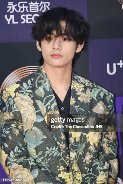 Kim Tae-Hyung of Bangtan Boys arrives at the photocall for the 34th Golden Disc Awards on January 05, 2020 in Seoul, South Korea.