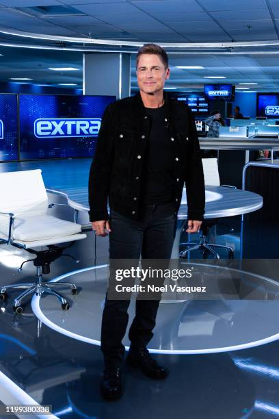 Rob Lowe visits "Extra" at Burbank Studios on January 13, 2020 in Burbank, California.