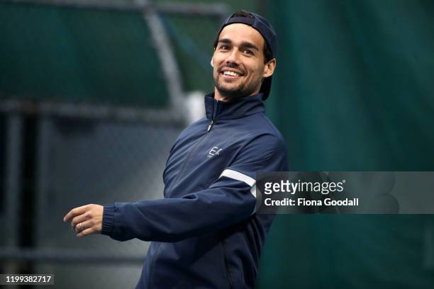 Top seed Fabio Fognini of Italy checks the weather as rain delays the start of his double match during day two of the 2020 Men's ASB Classic at ASB...