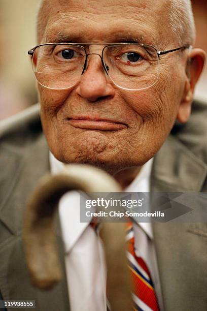 Rep. John Dingell participates in a news conference and rally to mark the 46th anniversary of the passage of Medicare in the U.S. Capitol Visitors...