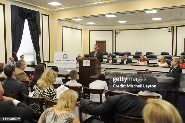 Ambassador and Hockey Hall of Famer Pat LaFontaine participates in an announcement on Capitol Hill made by U.S. Mike McIntyre , Founder and...