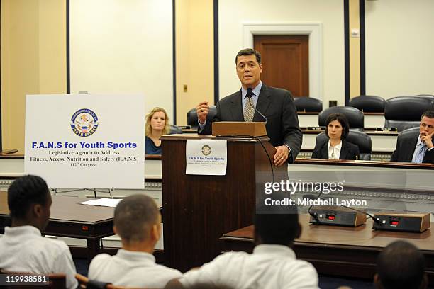 Ambassador and Hockey Hall of Famer Pat LaFontaine participates in an announcement on Capitol Hill made by U.S. Mike McIntyre , Founder and...