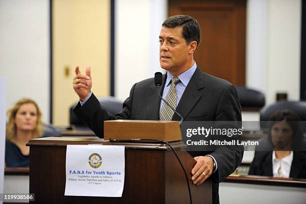 Ambassador and Hockey Hall of Famer Pat LaFontaine participates in an announcement on Capitol Hill made by U.S. Mike McIntyre , Founder and...