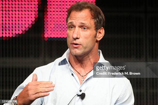 College football analyst Chris Spielman speaks during the ESPN portion of the 2011 Summer TCA Tour at the Beverly Hilton on July 27, 2011 in Beverly...