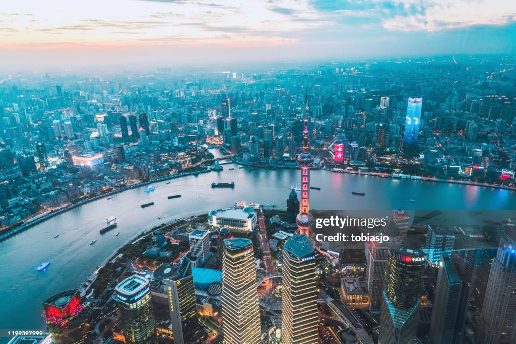 Shanghai China at sunset