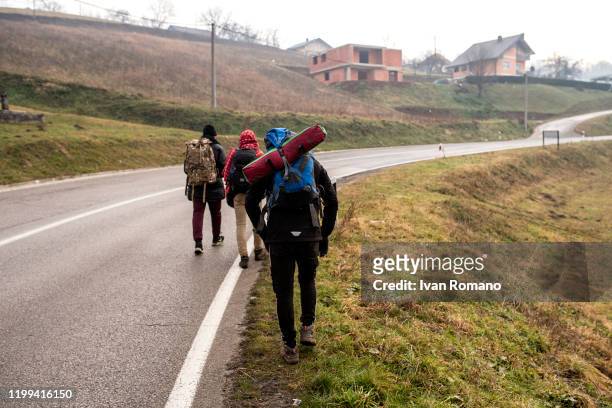 Afghan migrants on the way to Bihac on January 12, 2020 in Velika Kladuša, Bosnia and Herzegovina. About 5,000 people are present in the canton of...