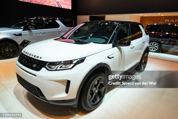 Land Rover Discovery Sport crossover SUV on display at Brussels Expo on January 9, 2020 in Brussels, Belgium. The Discovery Sport is available with a...