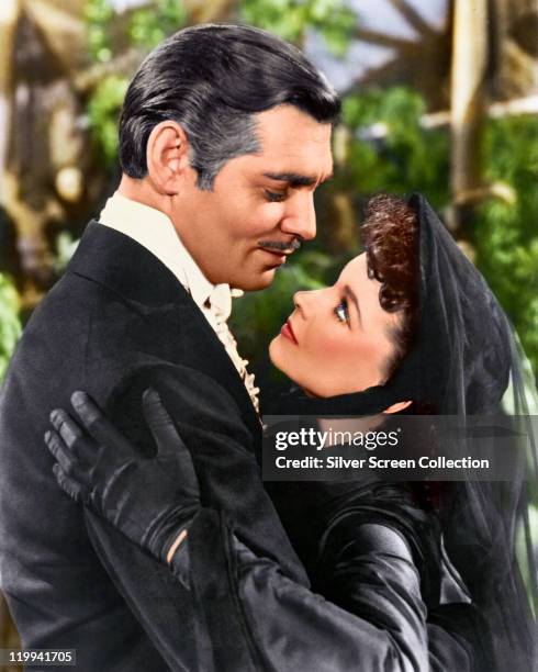 Clark Gable , US actor, and Vivien Leigh , British actress, in a publicity still issued for the film, 'Gone with the Wind', 1939. The drama, directed...