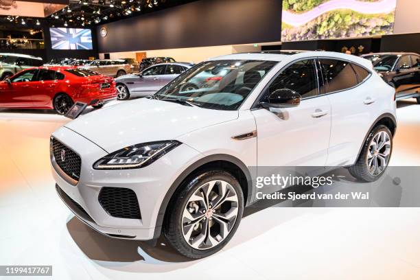 Jaguar E-Pace compact luxury SUV on display at Brussels Expo on January 9, 2020 in Brussels, Belgium. The E-Pace is the second SUV made by Jaguar...